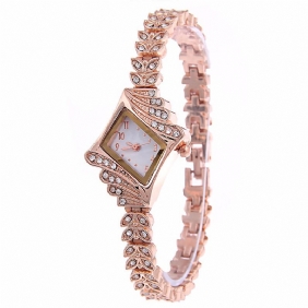 Mote Dame Kjole Se Diamond Shape Crystal Leaf Kvinner Armbånd Quartz Watch