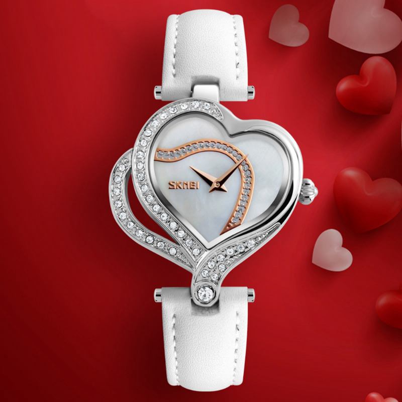 Sweet Love Mote Style Dameklokker Crystal Leather Strap Quartz Watch