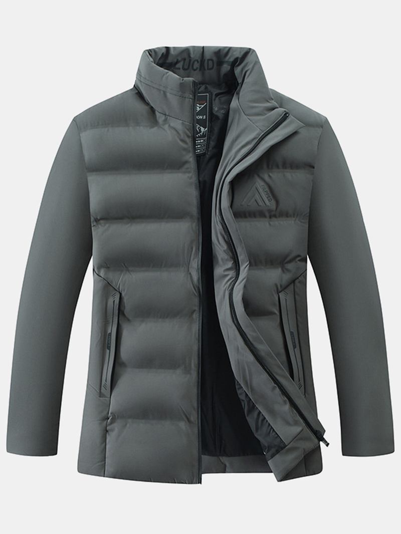 Herre Thicken Solid Color Stand Collar Pocket Down Jacket