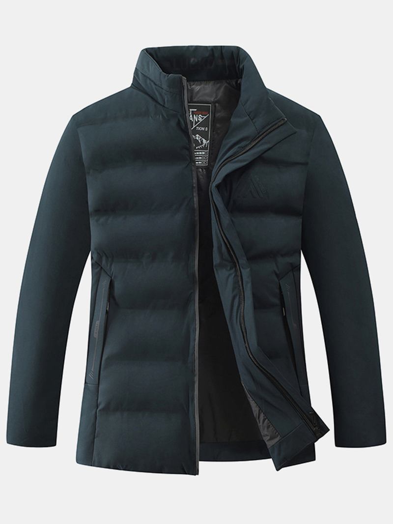 Herre Thicken Solid Color Stand Collar Pocket Down Jacket