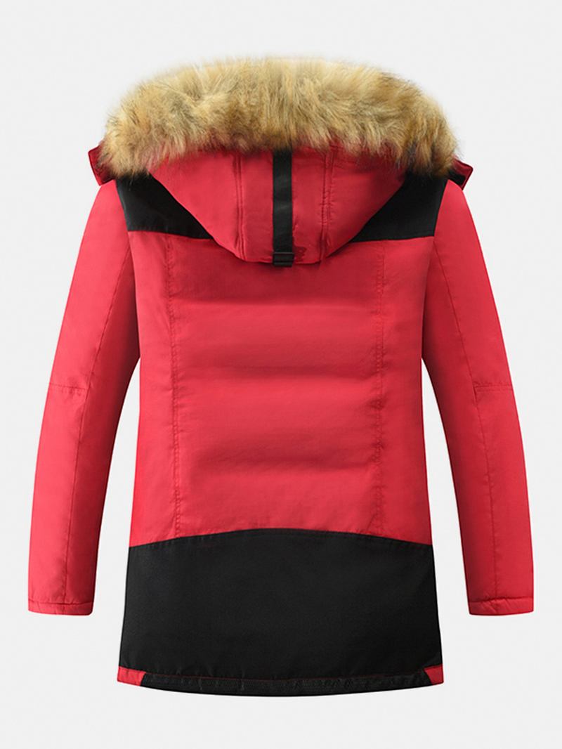 Herre Vinter Thicken Multi-pocket Glidelås Pels Hette Varme Dun Coat