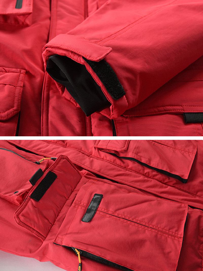 Herre Vinter Thicken Multi-pocket Glidelås Pels Hette Varme Dun Coat