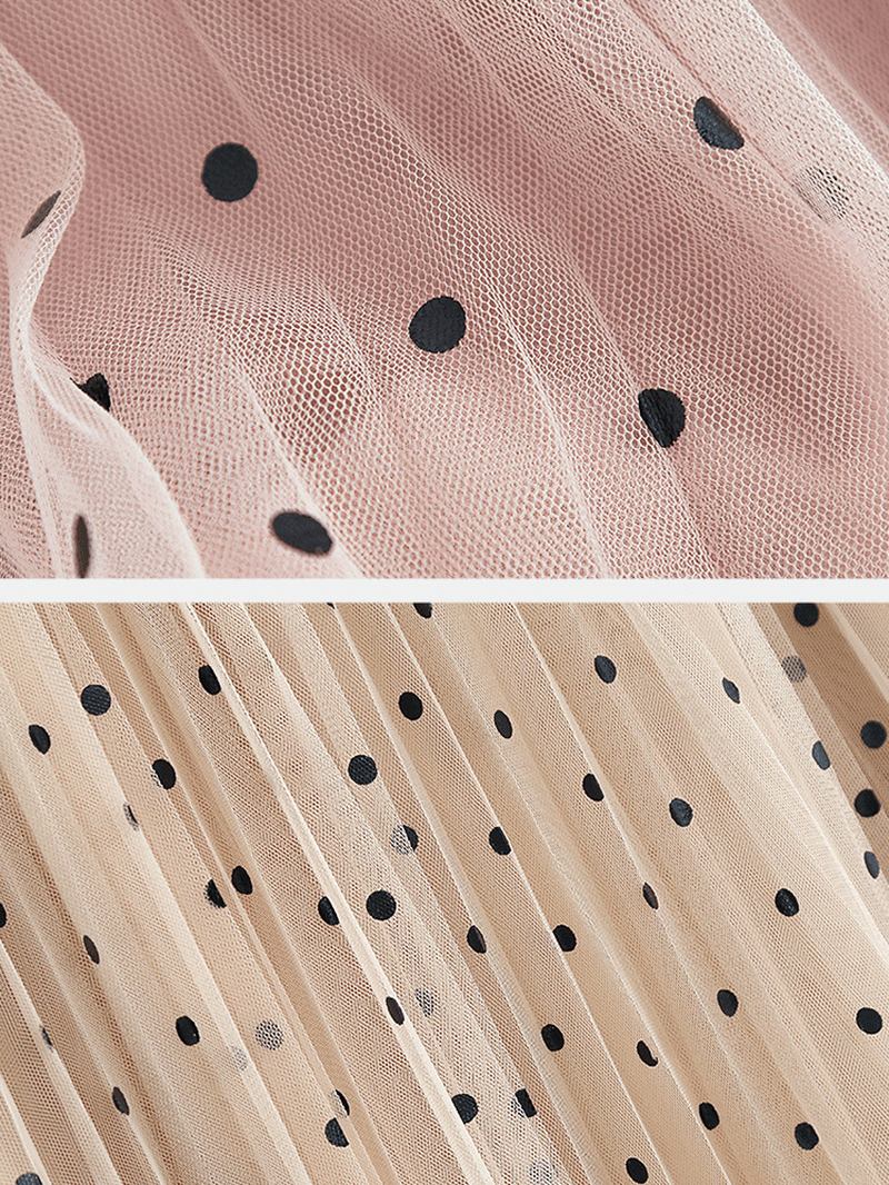 Kvinner Polka Dot Med Trykk Gaze Elastisk Midje Midi Mesh Plissert Skjørt