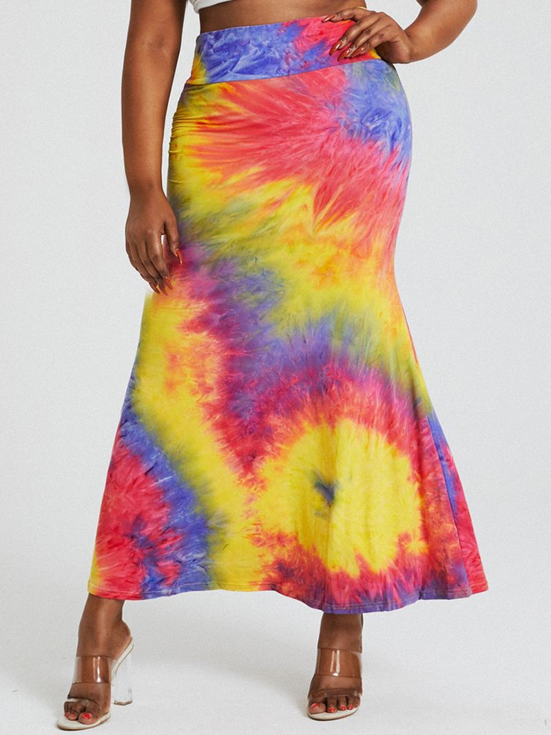 Tie Dye Med Trykk Høy Midje Rumpe Bodycon Langt Skjørt