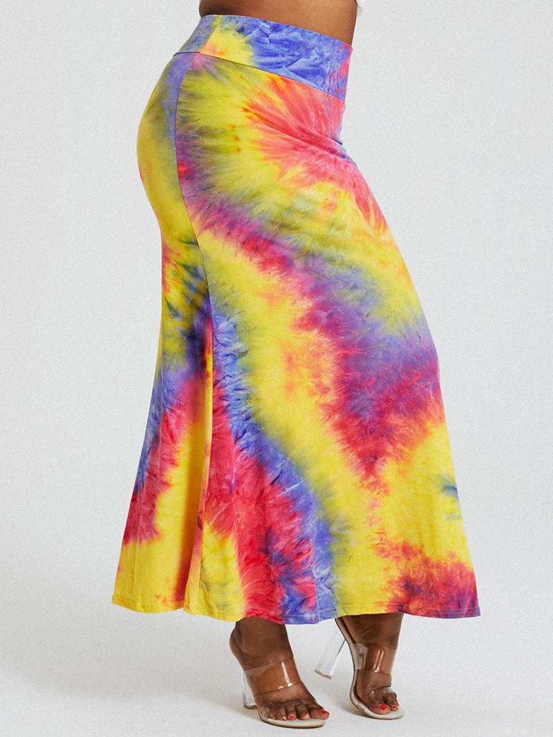 Tie Dye Med Trykk Høy Midje Rumpe Bodycon Langt Skjørt