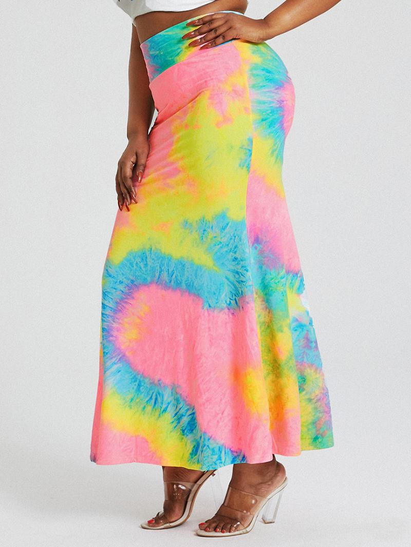 Tie Dye Med Trykk Høy Midje Rumpe Bodycon Langt Skjørt