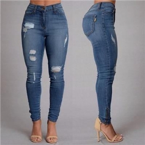 Button Ripped Zipper Boyfriend Jeans