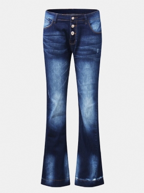 Dame Lommeknapp Denim Uformelle Bell-bottoms Jeans