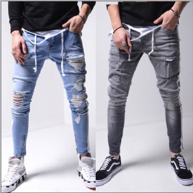 Denim Ripped Slim Fit Gate Pants For Menn