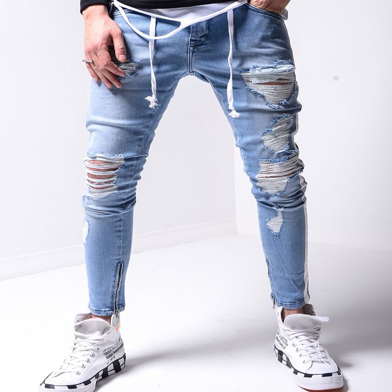 Denim Ripped Slim Fit Gate Pants For Menn