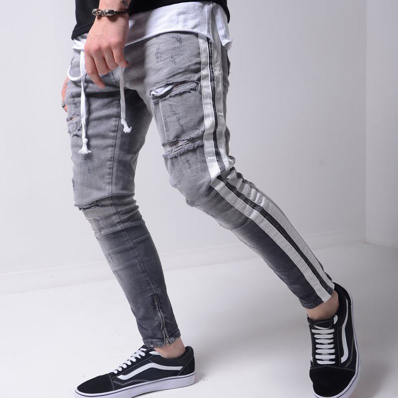 Denim Ripped Slim Fit Gate Pants For Menn