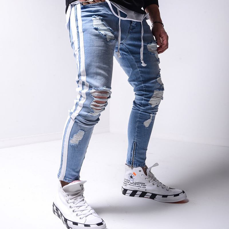 Denim Ripped Slim Fit Gate Pants For Menn