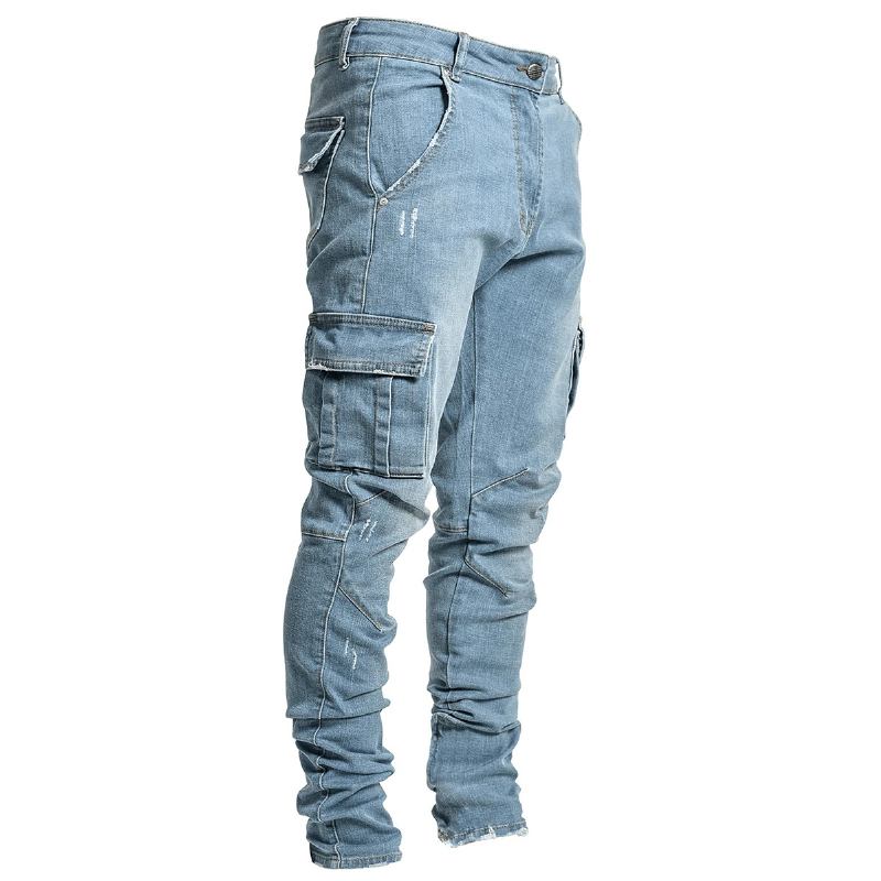 Fasjonable Og Enkle Jeans Med Flere Lommer For Menn