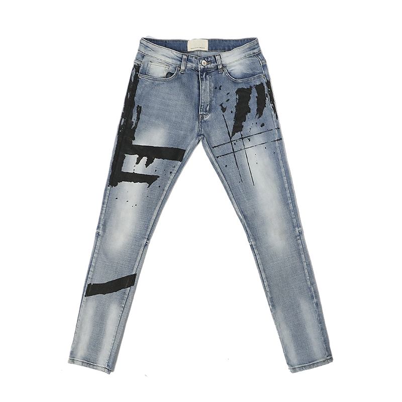 Graffiti-trykt Vaskede Og Distressed Slim-fit Jeans Med Små Føtter