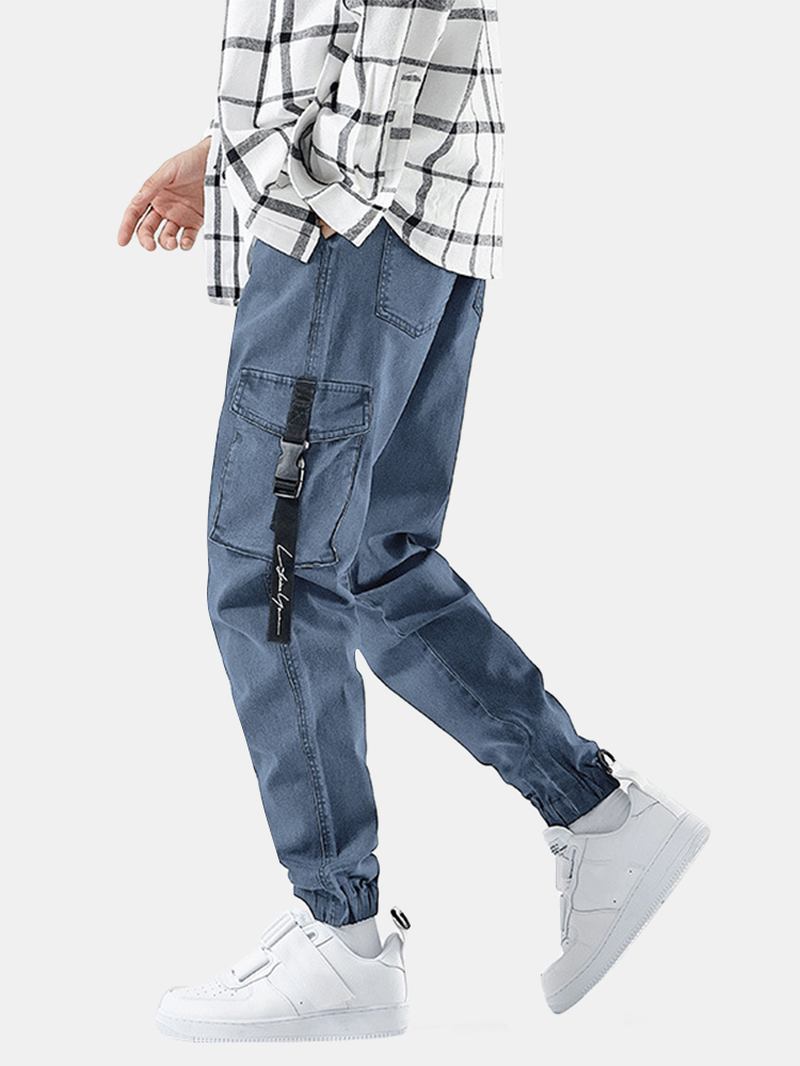 Herre Multi-pocket Fritids Elastiske Mansjetter Snøring Beam Feet Bukser Jeans