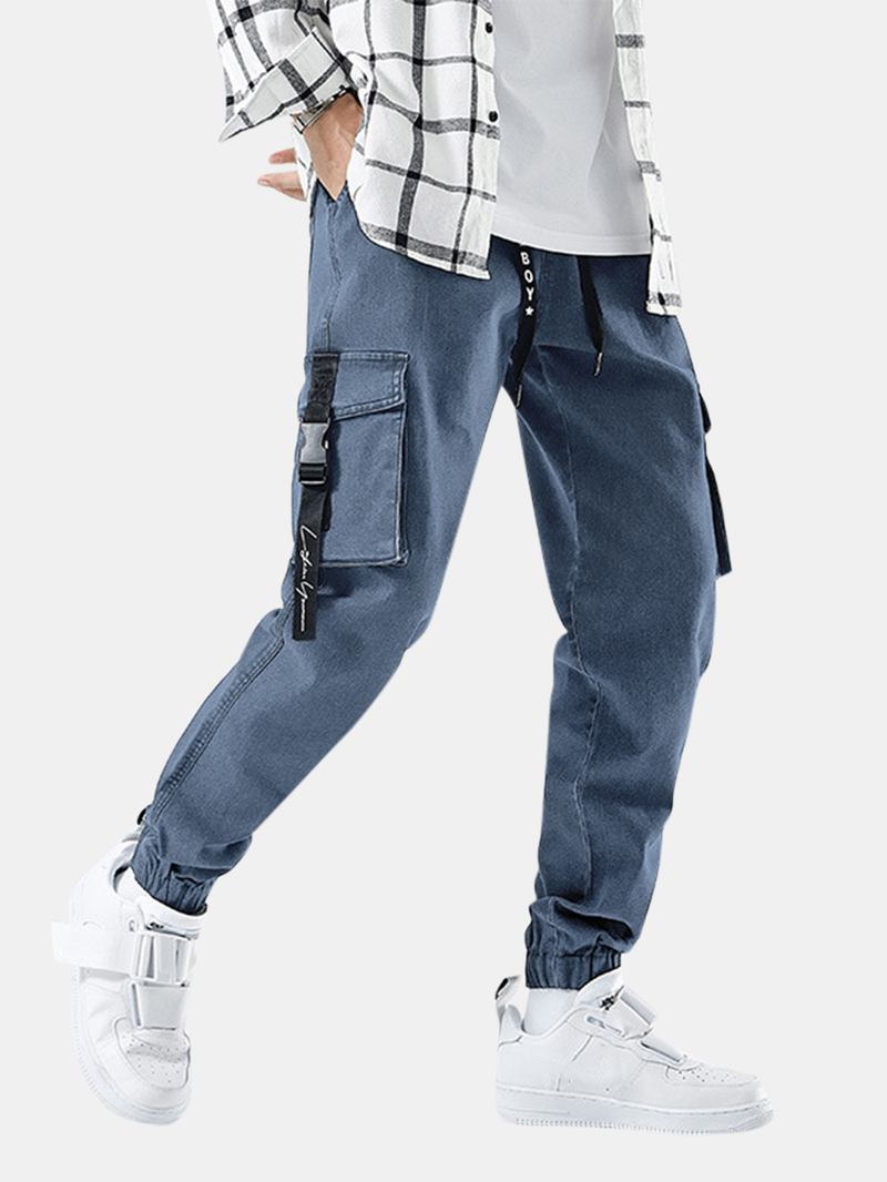 Herre Multi-pocket Fritids Elastiske Mansjetter Snøring Beam Feet Bukser Jeans