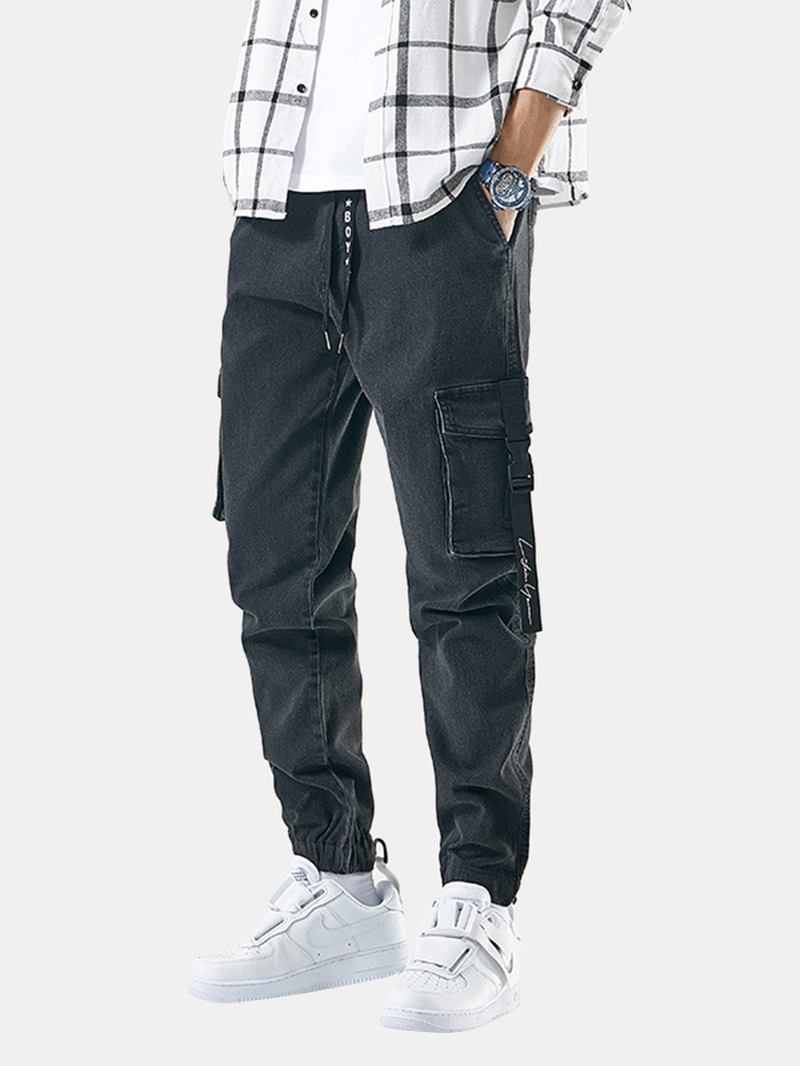 Herre Multi-pocket Fritids Elastiske Mansjetter Snøring Beam Feet Bukser Jeans