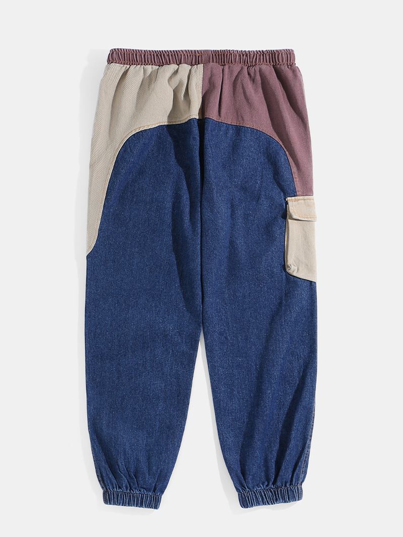 Herre Patchwork Multi Pocket Snøring Elastisk Midje Løs Jogger Jeans