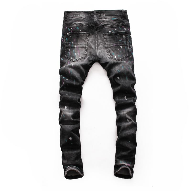 Herre Ripped Patch Jeans Youth Slim Pants Biker Pants Inkjet Personlighet