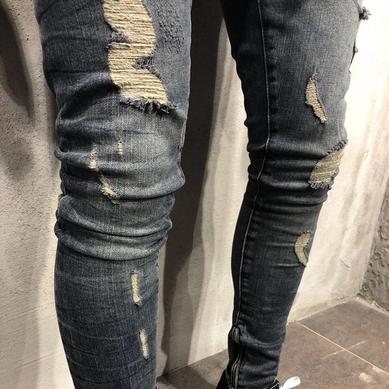 Herre Vår Høst Denim Bukser Hull Slim Mote Jeans