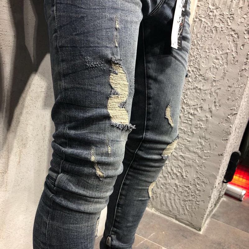 Herre Vår Høst Denim Bukser Hull Slim Mote Jeans