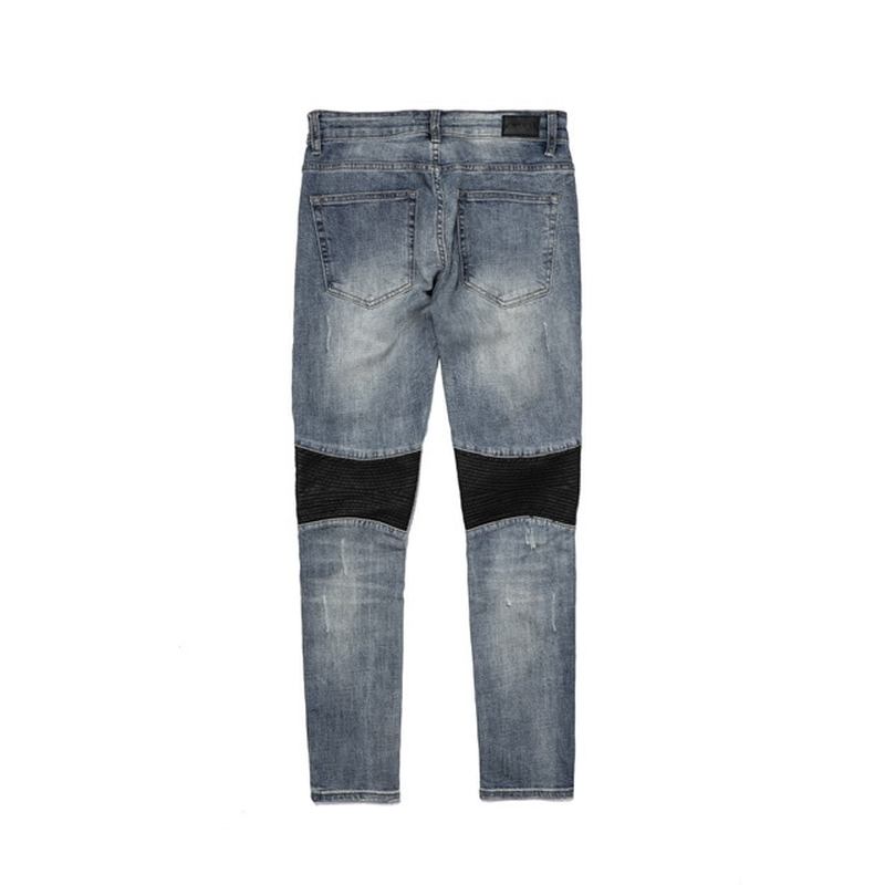 High Gate Style Leather Patch Glidelås Motorsykkel Small Feet Slim Stretch Jeans