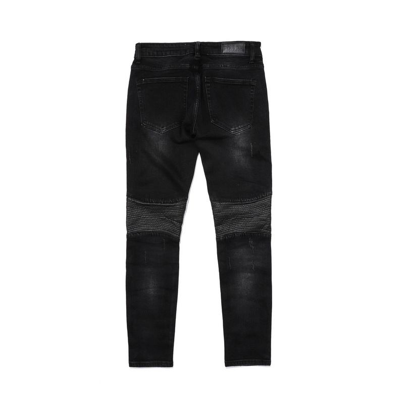 High Gate Style Leather Patch Glidelås Motorsykkel Small Feet Slim Stretch Jeans