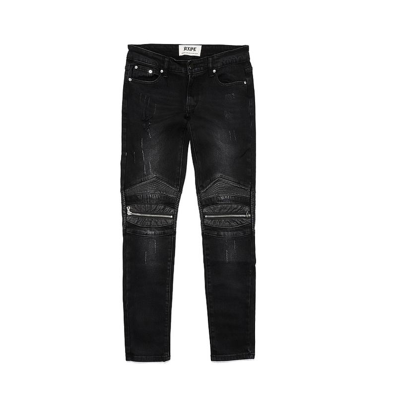 High Gate Style Leather Patch Glidelås Motorsykkel Small Feet Slim Stretch Jeans