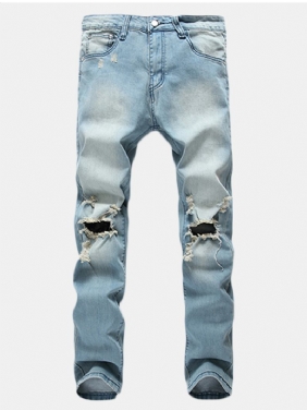 Hull For Menn Mote Uformelle Straight Ben Jeans Vintage Lyseblå Denimbukser