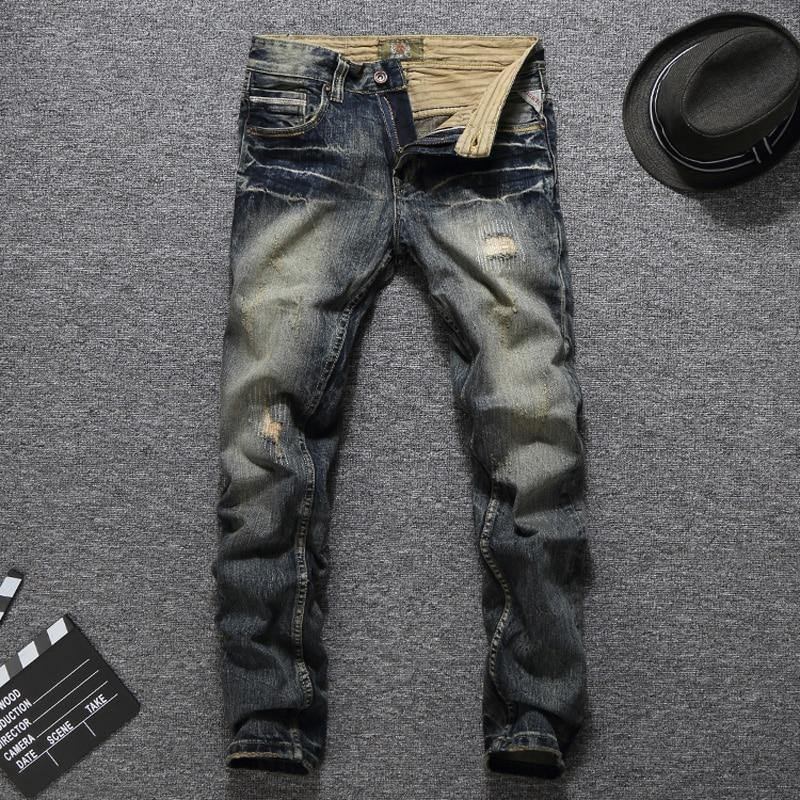 Jeans For Menn Vintage Retrostil Slim Fit Rippede Jeans Homme Balplein Merkevare Jeans Menn Bomull Denim Biker