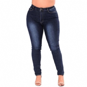 Jeans Med Høy Midje Femme Dame 5xl 6xl 7xl Leggings I Plussstørrelse Blå Denim Skinny Jeans Blyantbukser Stretch Bodycon Slimbukser