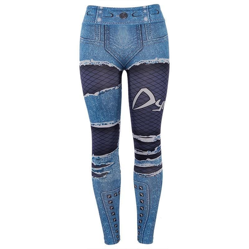 Kvinner 3d-trykt Falske Denim Blue Mesh Leggings Elastisk Trening Legging Bukser Mote 2024 Kvinnelige Leggings Plus Size Femme