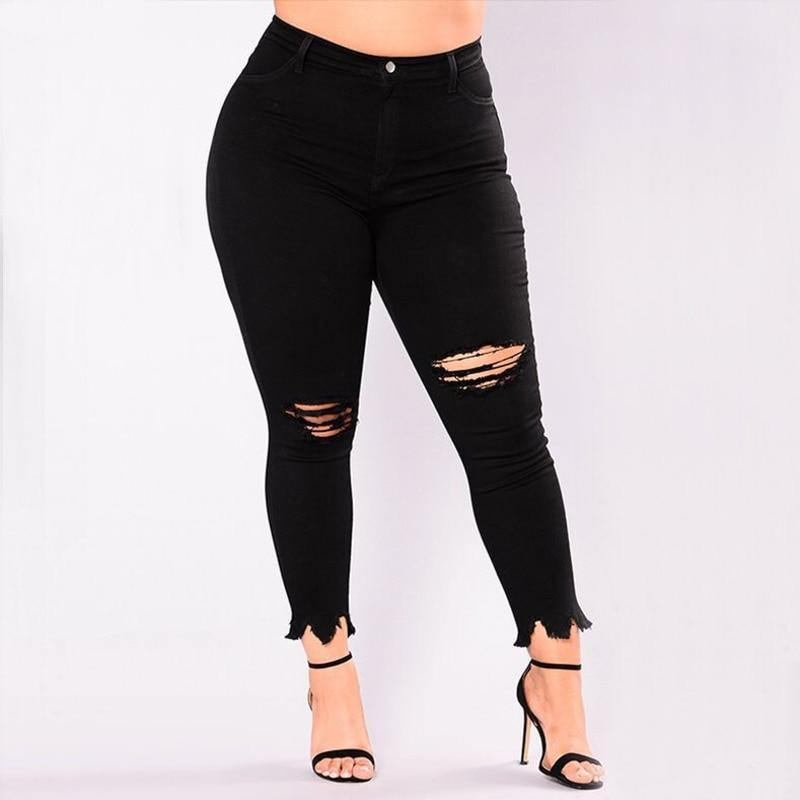 Kvinner Hull Plus Size Jeans Bukser Skinny Elastisk Pencil Bukser Mid Waist Black Jeans Kvinne Fritids Vår 2-7xl Bukser