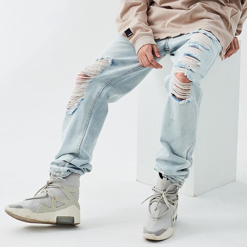 Loose High Gate Rippede Jeans For Menn