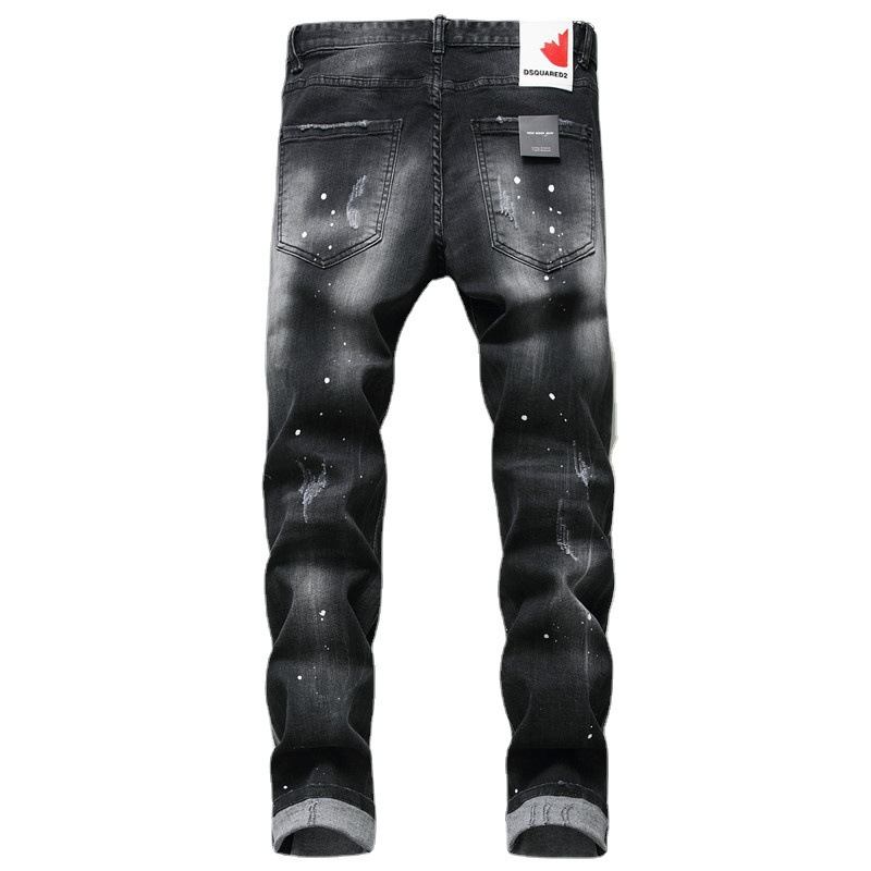 Menn Jeans Famous D2 Herre Slim Jeans Bukser Herre Denim Bukser Glidelås Blå Hull Pencil Bukser