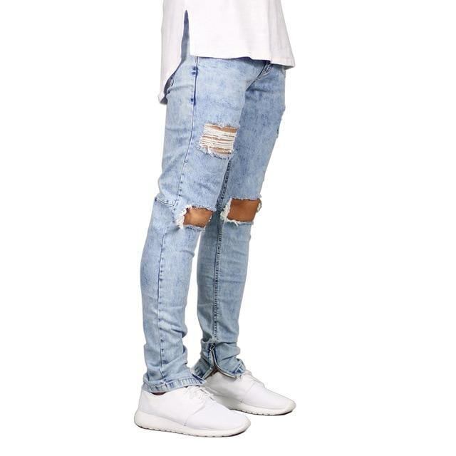 Menn Ødelagt Ripped Design Ankel Glidelås Skinny Jeans