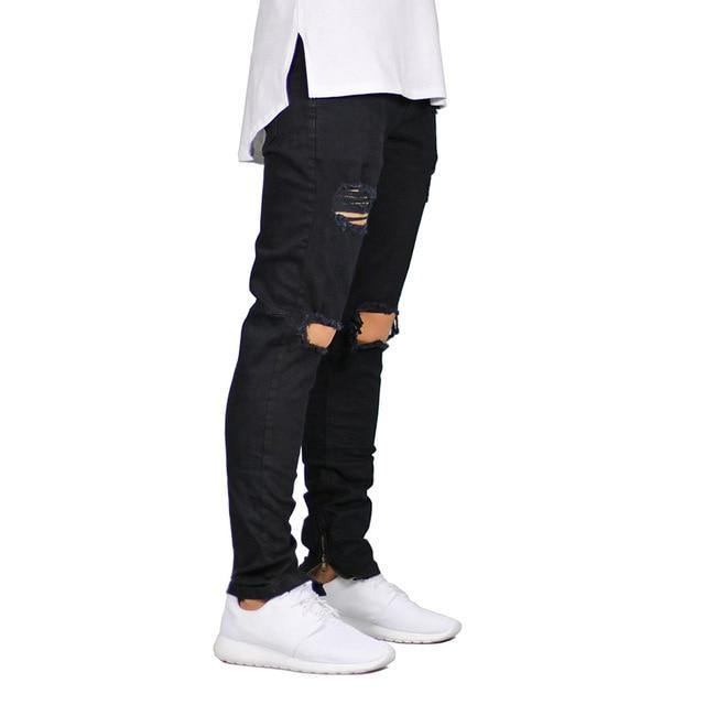 Menn Ødelagt Ripped Design Ankel Glidelås Skinny Jeans