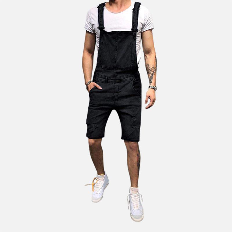 Menn Slim Fit Denim Short Fritids Jumpsuit