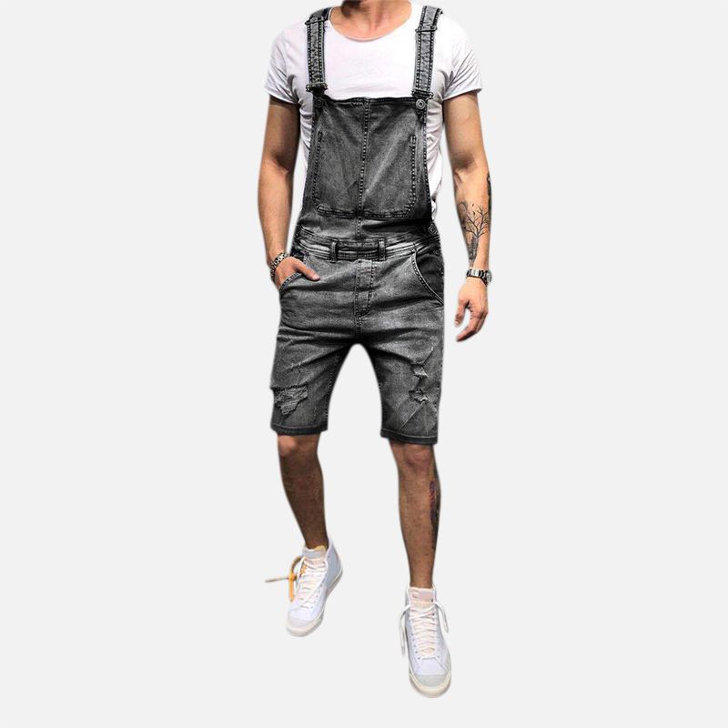 Menn Slim Fit Denim Short Fritids Jumpsuit