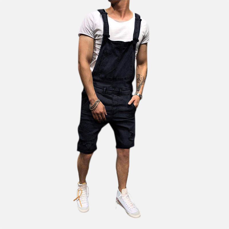 Menn Slim Fit Denim Short Fritids Jumpsuit