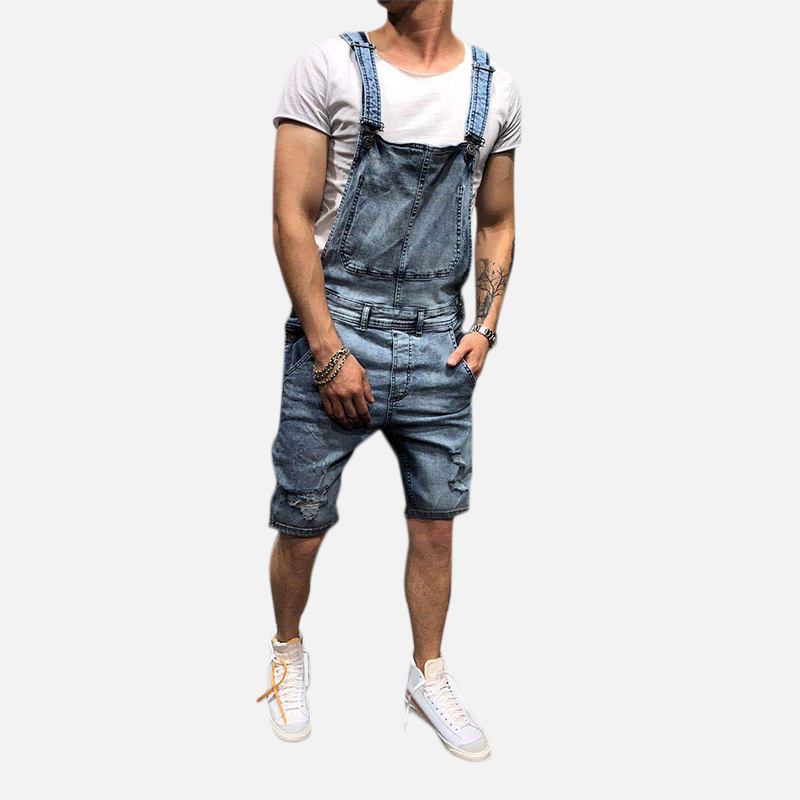 Menn Slim Fit Denim Short Fritids Jumpsuit