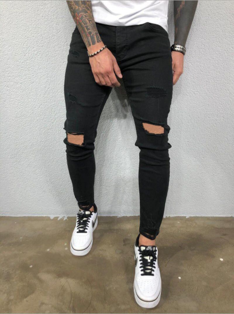 Menns Rippede Elastiske Føtter Revet Ny Hot Style Trendy Jeans