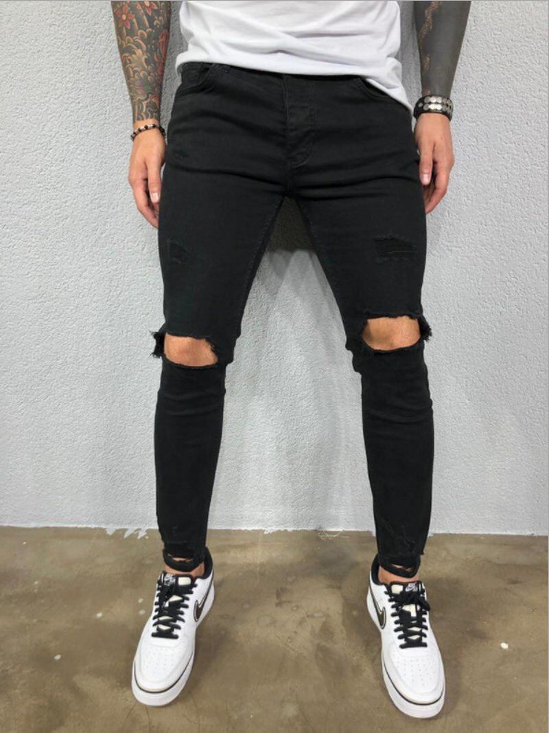 Menns Rippede Elastiske Føtter Revet Ny Hot Style Trendy Jeans