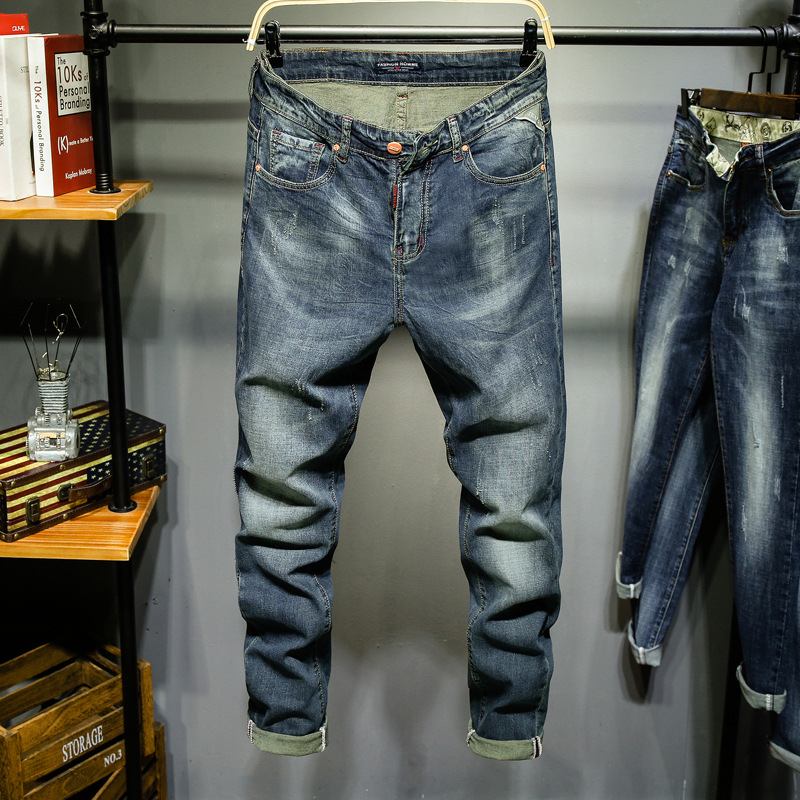 Nye Rette Slanke Jeans For Menn Retro Stretch Uformelle Føtter Denimbukser