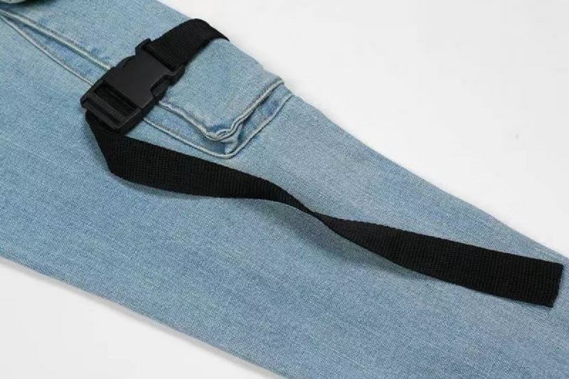 Ødelagte Glidelåsstropper Vasket Distressed Jeans