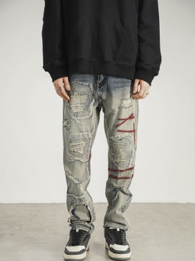 Patched Red Line Jeans Med Rette Ben