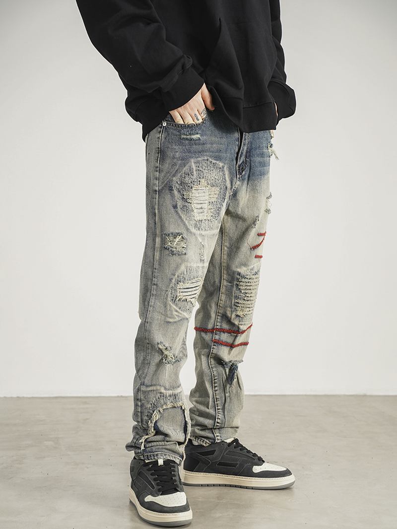 Patched Red Line Jeans Med Rette Ben