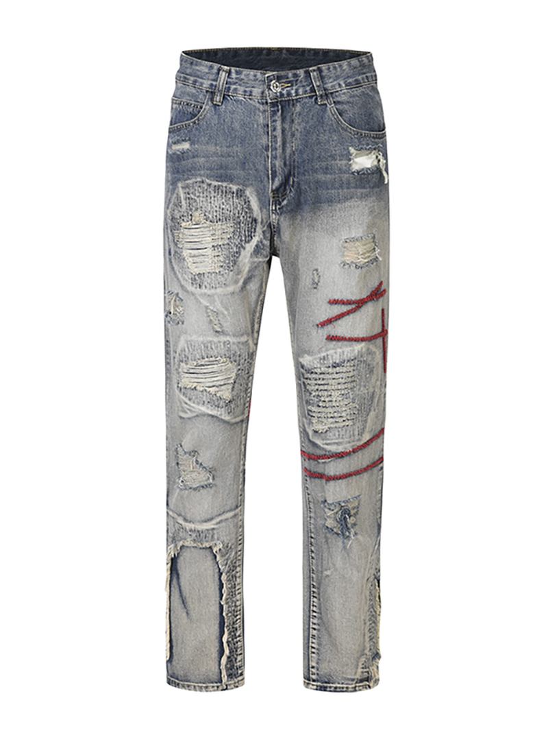 Patched Red Line Jeans Med Rette Ben