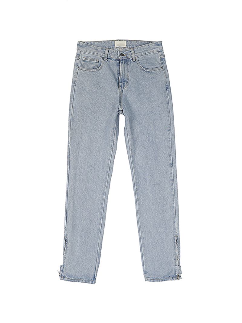 Retro Nostalgisk Blå Glidelås Jeans Med Rett Ben