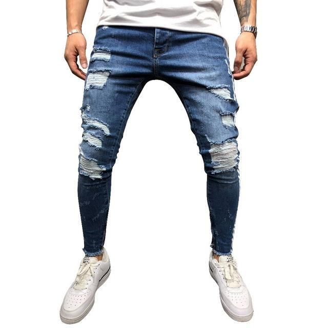 Rippede Sidestripete Jeans Mote Moteklær Herre Skinny Stretch Jeans Bukser Slim Fritids Denim Jeans Jeans Hombre